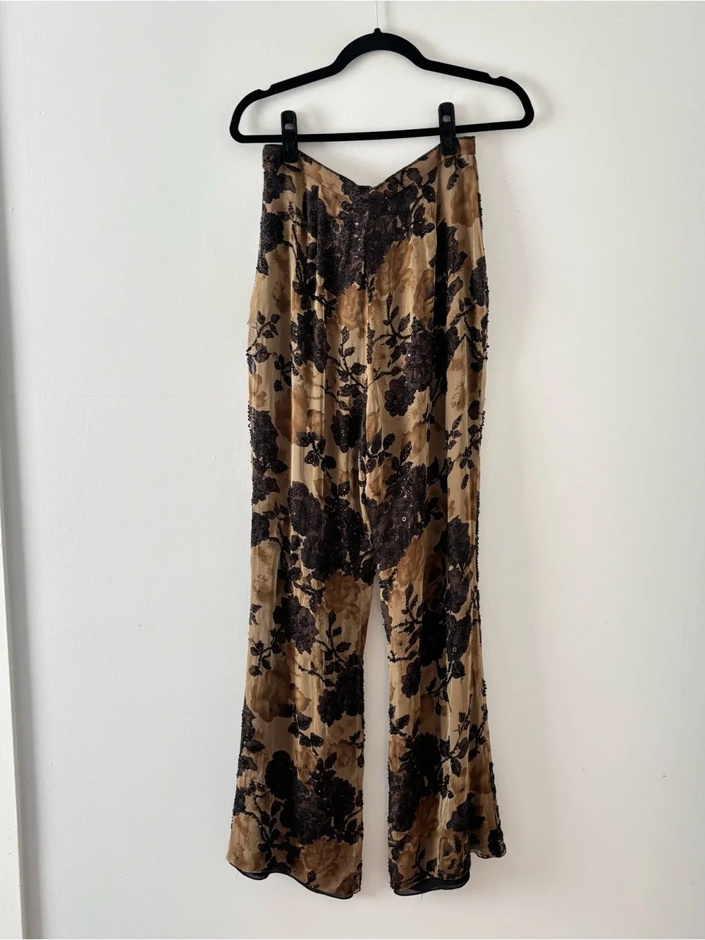 Vie Victoria Royal Vintage Silk Beaded Wide Leg Pants Side Zip Embellished Y2K